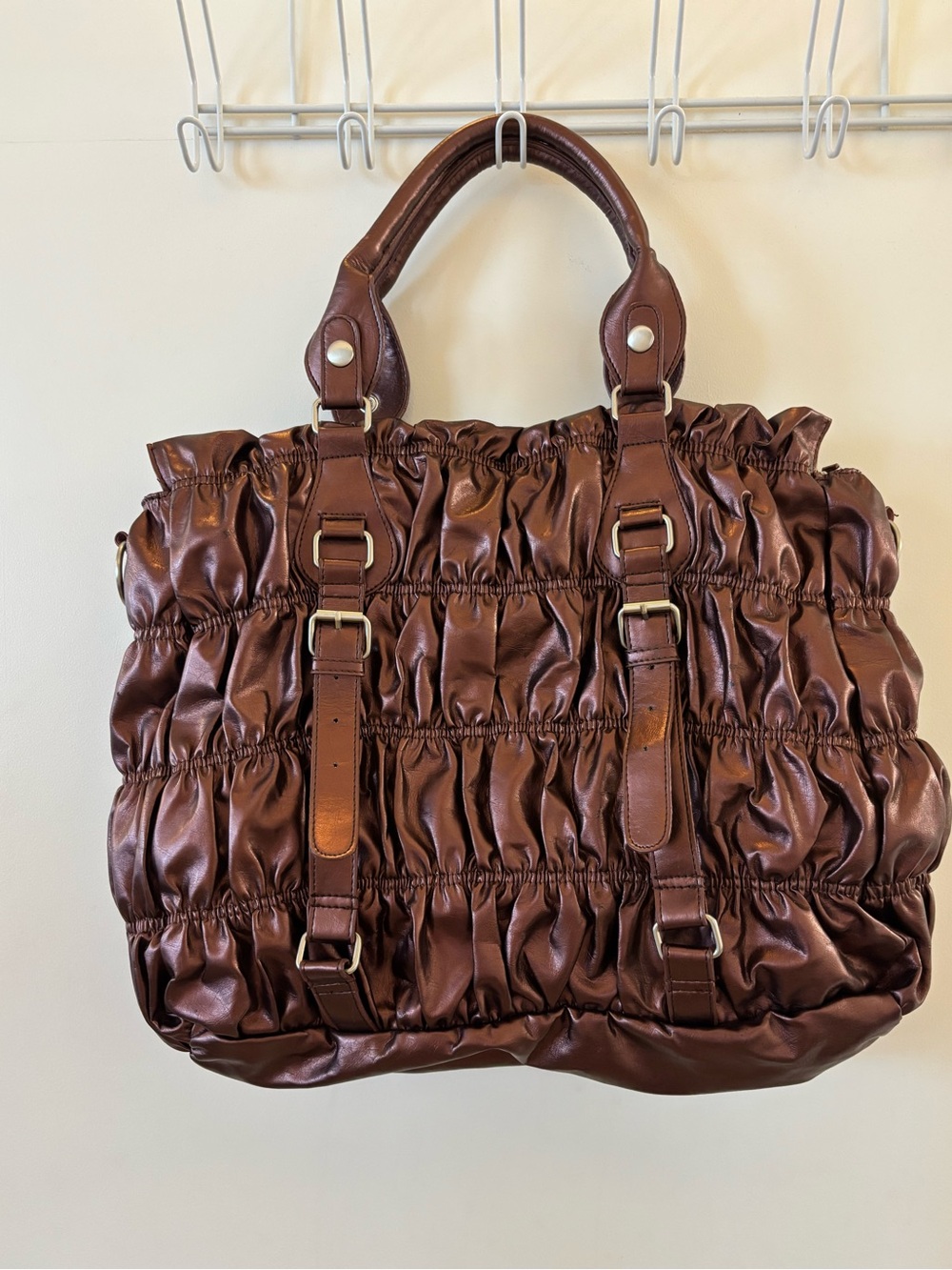 Cabrelli & Co Metallic Brown Ruched Buckle Y2K Shoulder Bag